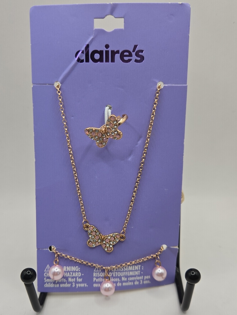 NEW Claire's Rose Gold Butterfly Necklace & Pearl Charm Set